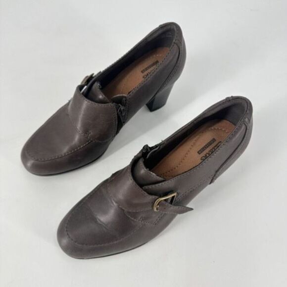 Clarks Collection Women's Leather Block Heel Side Zip Pumps Heels Taupe Size 8M - Picture 3 of 12